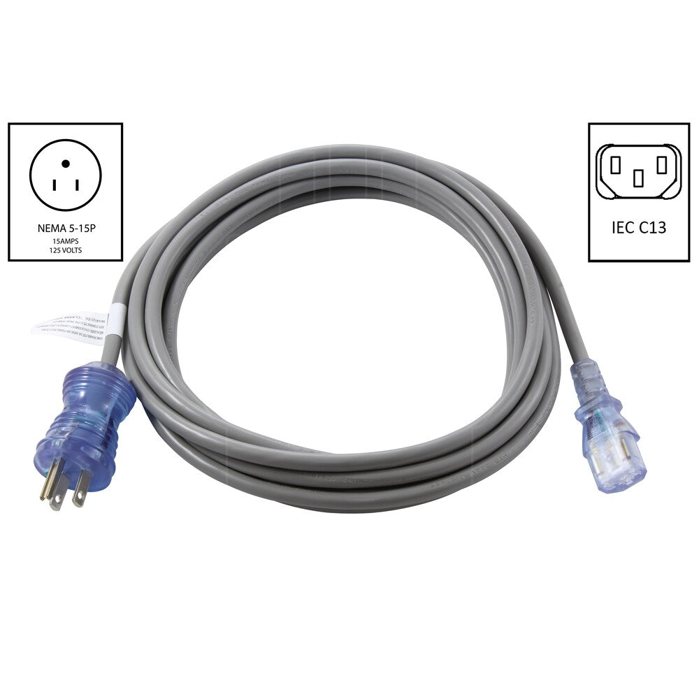 15FT 13A 16/3 Medical Grade Power Cord With IEC C13 Connector