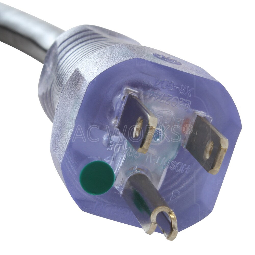 20FT 14/3 15A Medical Grade Power Cord with Right Angle IEC C13