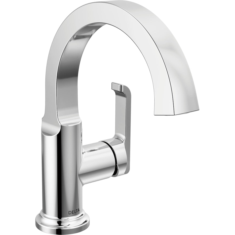 Robinet de salle de bain à arc bas à 1 poignée et trou unique Tetra avec ensemble de vidange en métal en chrome