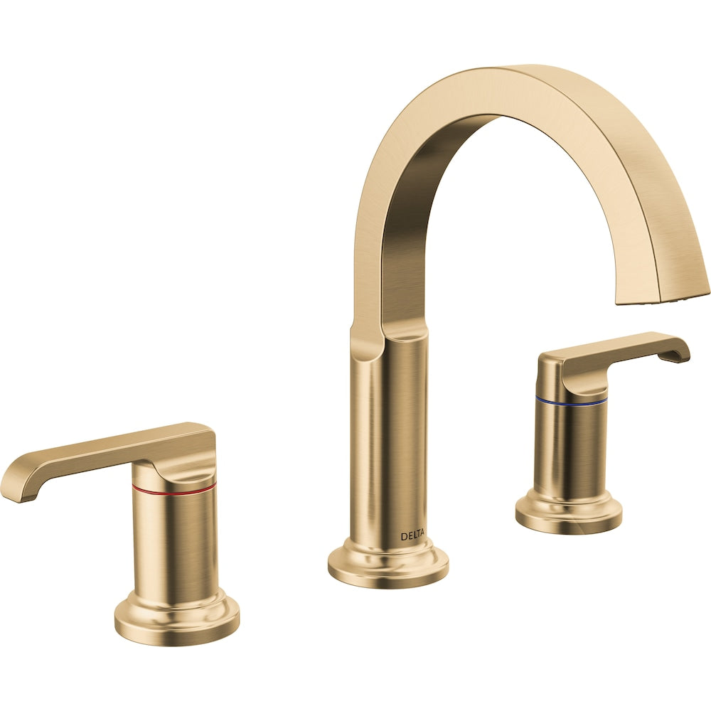 Robinet de salle de bain Tetra 4-16 po à 2 poignées et à levier à arc élevé avec drain en métal doré