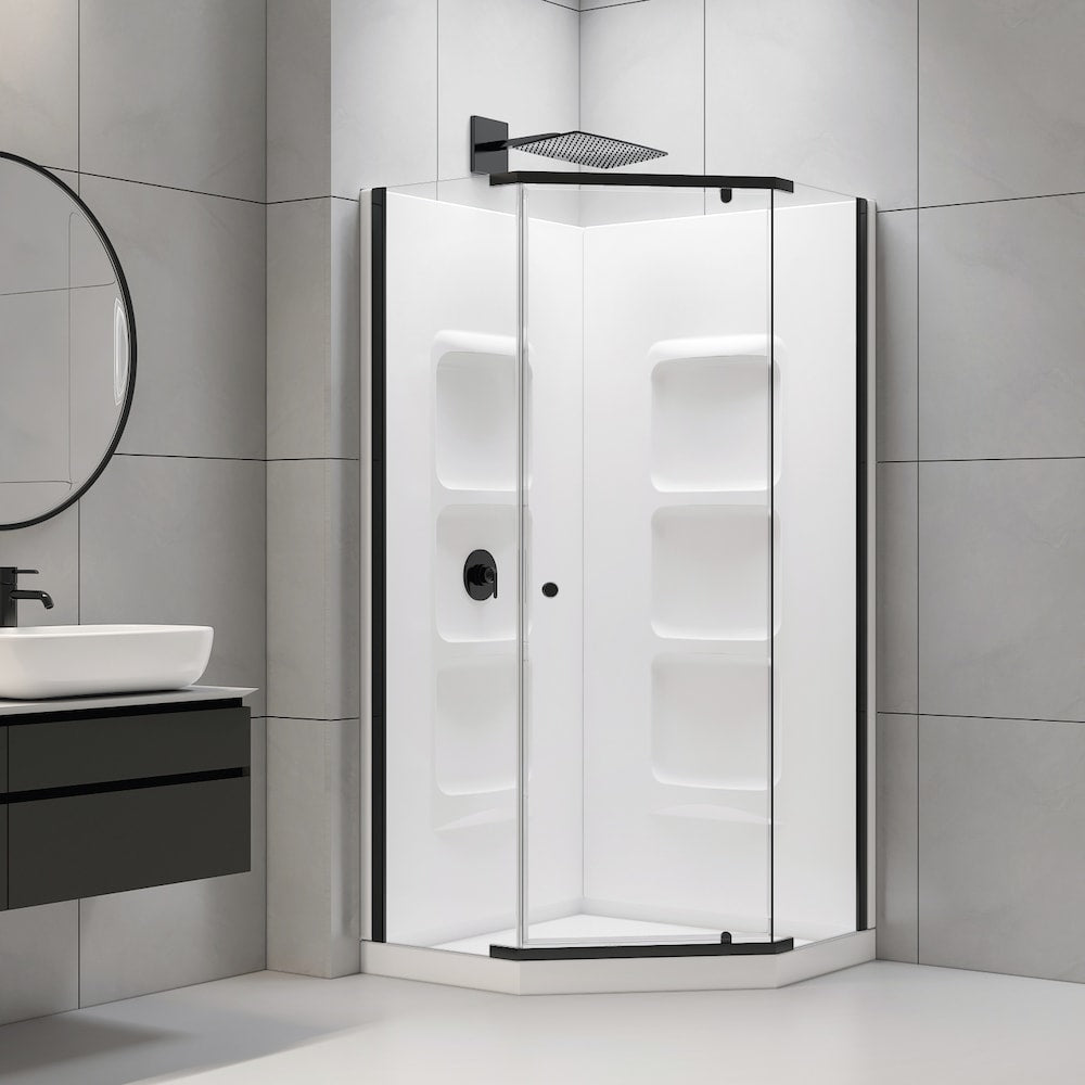 Nevada-36-BLK-KIT Porte de douche pivotante à angle néo encadrée en acrylique noir