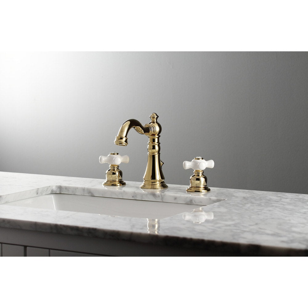 Robinet de salle de bain à 2 poignées en porcelaine American Classic de 8 pouces en laiton poli