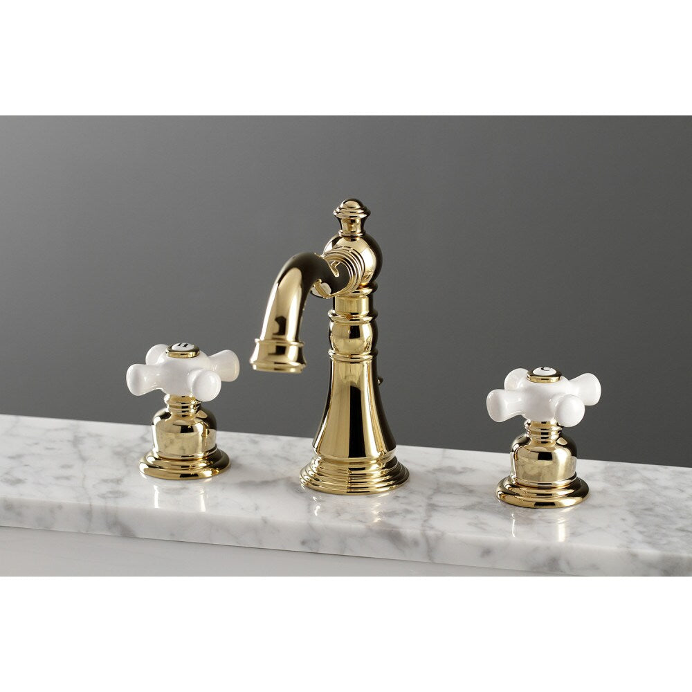 Robinet de salle de bain à 2 poignées en porcelaine American Classic de 8 pouces en laiton poli