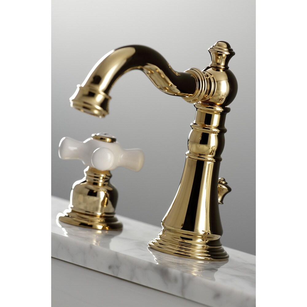 Robinet de salle de bain à 2 poignées en porcelaine American Classic de 8 pouces en laiton poli