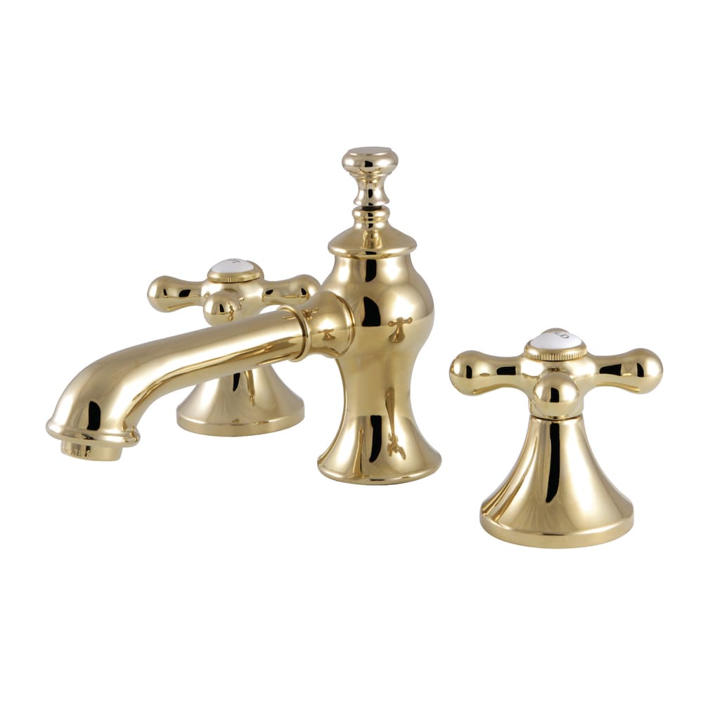Vintage- Cross 8 inch Widespread 2-Handle Bathroom Faucet in Polished Brass