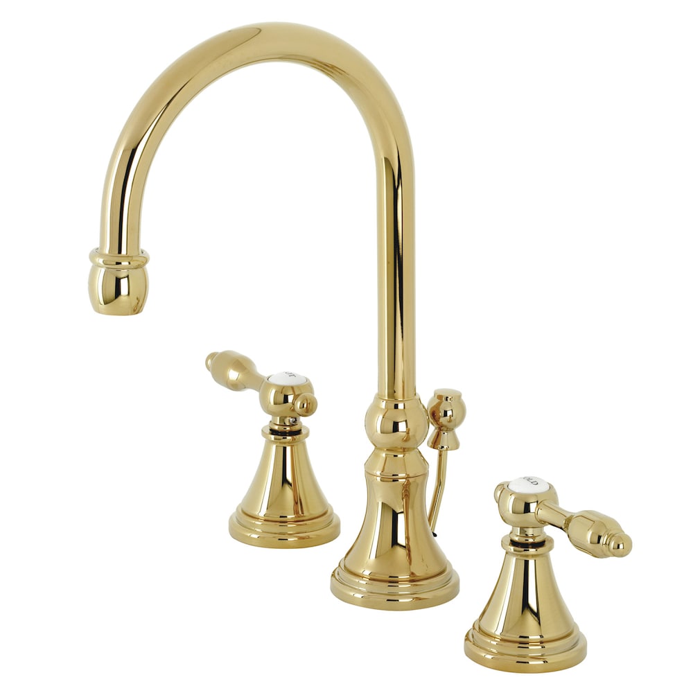Tudor 8 inch Widespread 2-Handle Bathroom Faucet in Polished Brass
