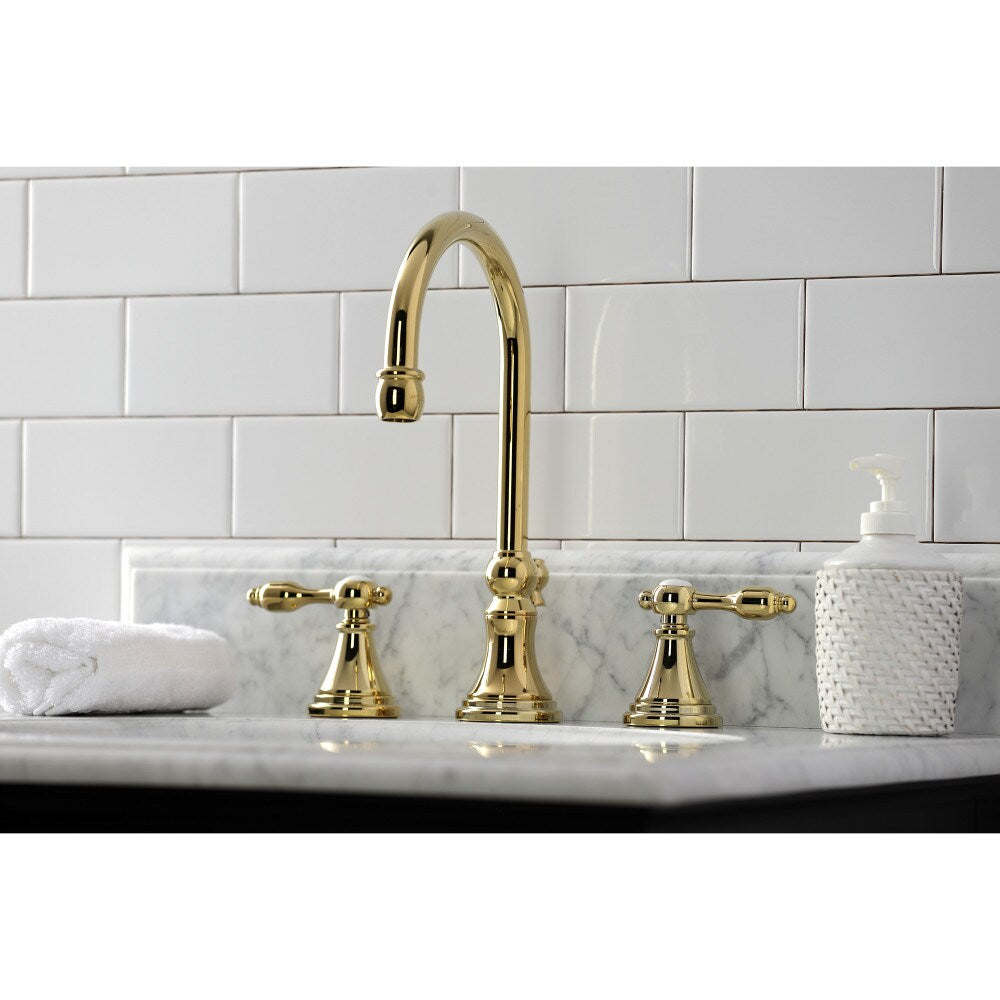 Tudor 8 inch Widespread 2-Handle Bathroom Faucet in Polished Brass