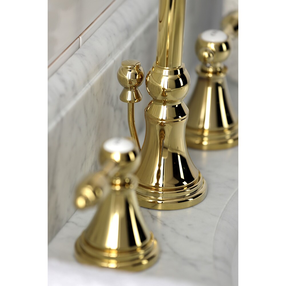 Tudor 8 inch Widespread 2-Handle Bathroom Faucet in Polished Brass