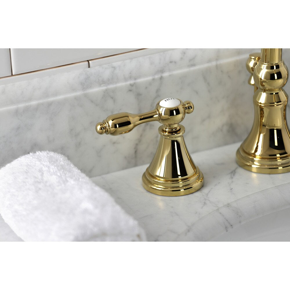 Tudor 8 inch Widespread 2-Handle Bathroom Faucet in Polished Brass