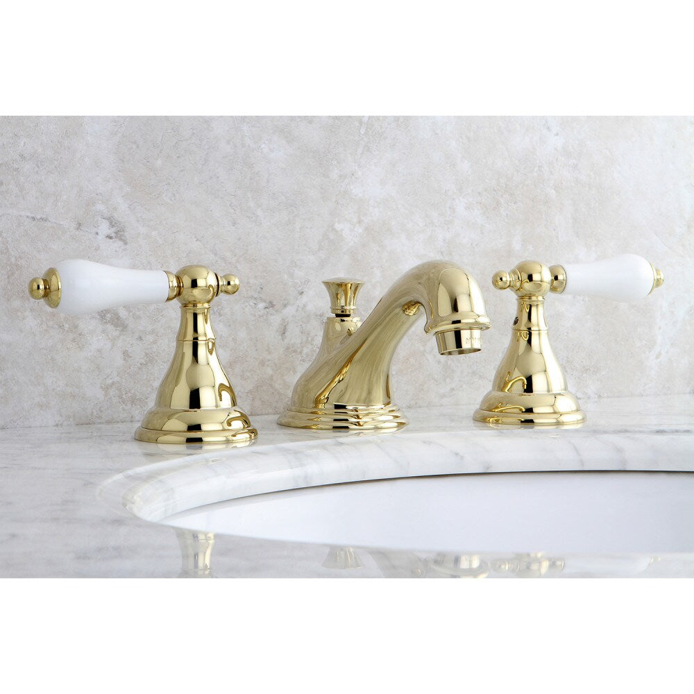 Robinet de salle de bain Royale en porcelaine à 2 poignées de 8 pouces en laiton poli