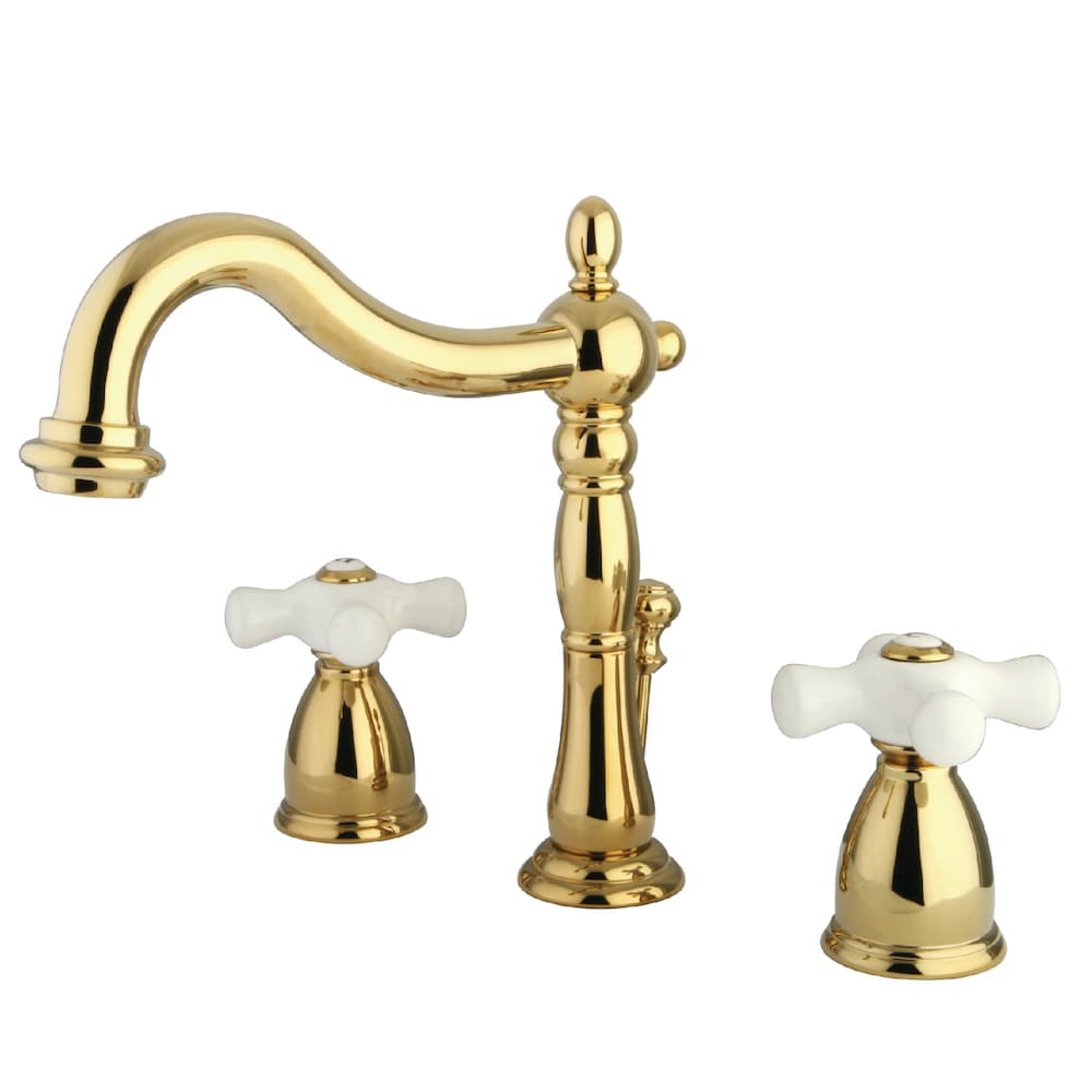 Robinet de salle de bain à 2 poignées en porcelaine Heritage Cross de 8 pouces en laiton poli