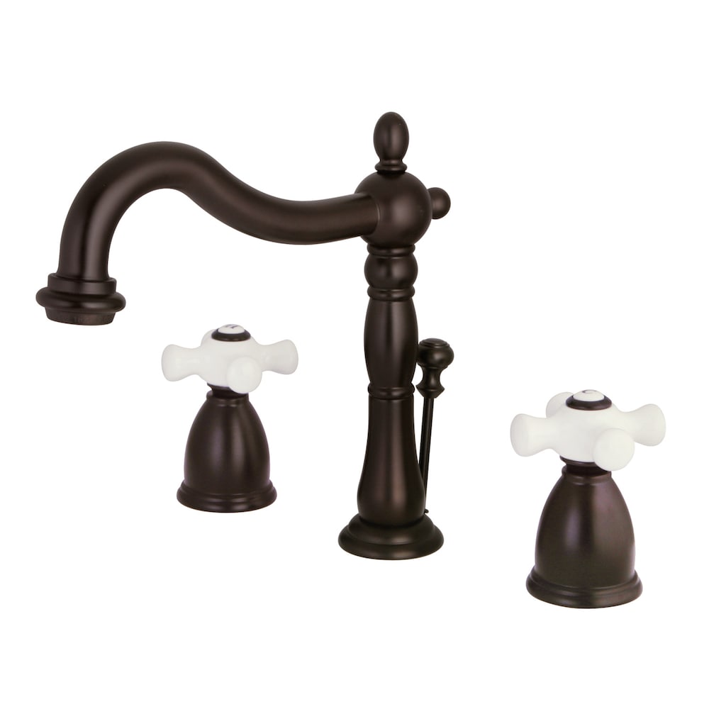 Heritage Porcelain Cross 8 inch Widespread 2-Handle Bathroom Faucet in Oil Rubbed Bronze