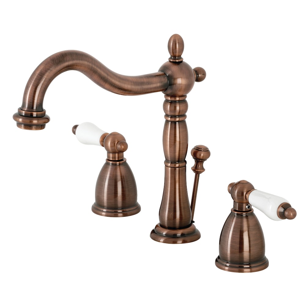Robinet de salle de bain à 2 poignées de 8 pouces en porcelaine Heritage en cuivre antique