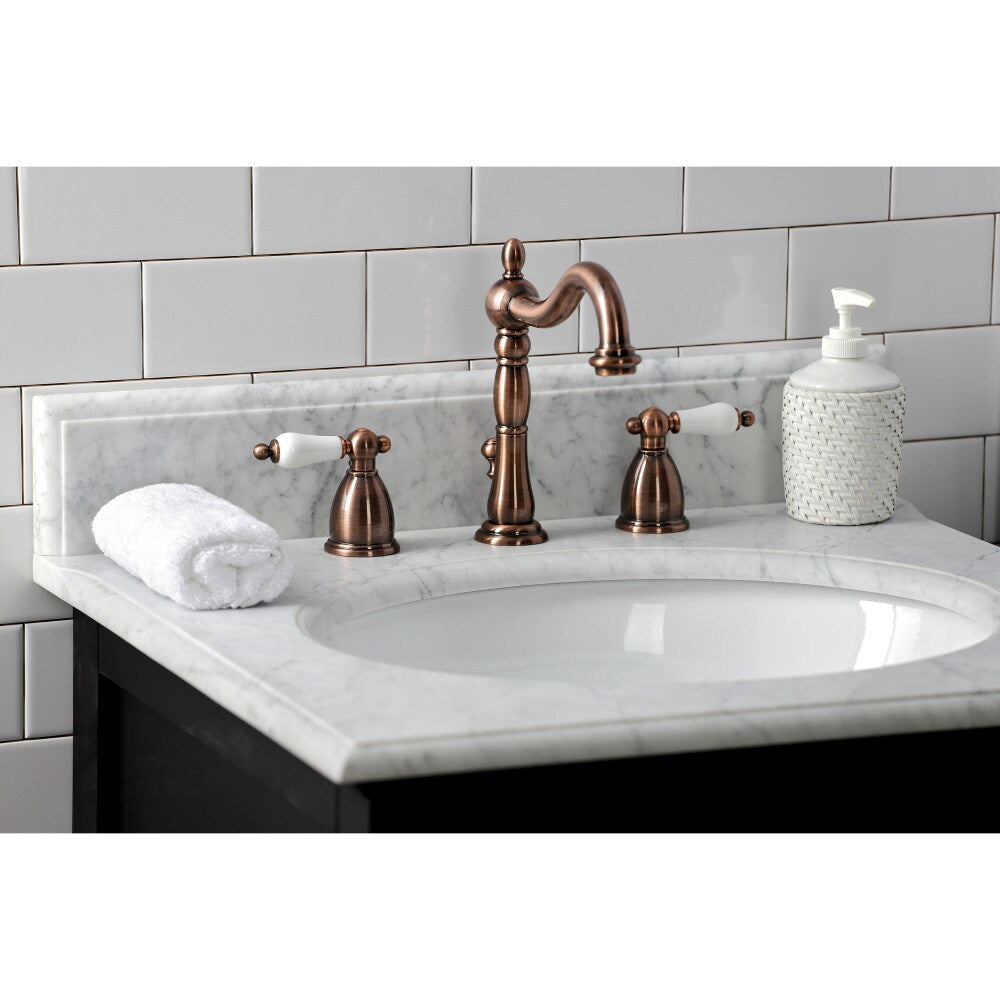Robinet de salle de bain à 2 poignées de 8 pouces en porcelaine Heritage en cuivre antique