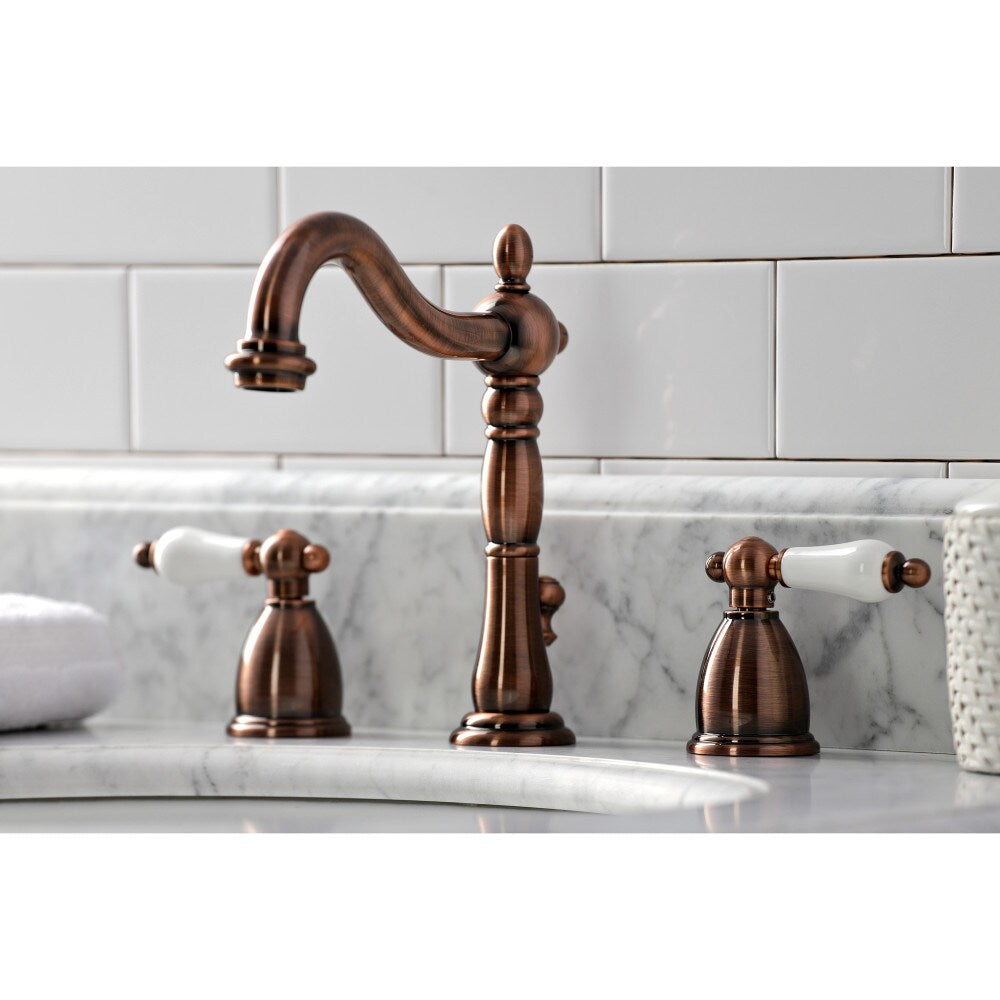 Robinet de salle de bain à 2 poignées de 8 pouces en porcelaine Heritage en cuivre antique
