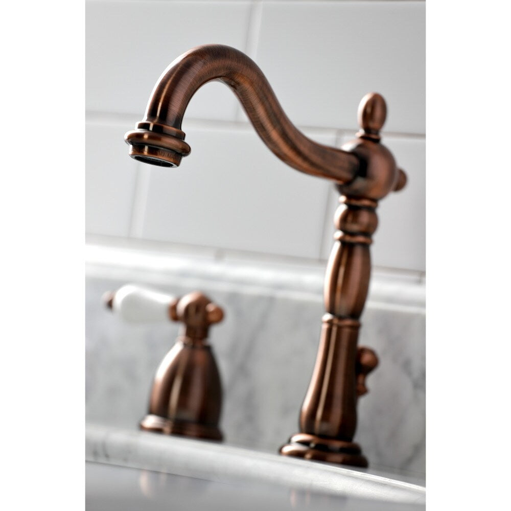 Robinet de salle de bain à 2 poignées de 8 pouces en porcelaine Heritage en cuivre antique