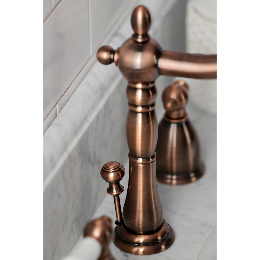 Robinet de salle de bain à 2 poignées de 8 pouces en porcelaine Heritage en cuivre antique