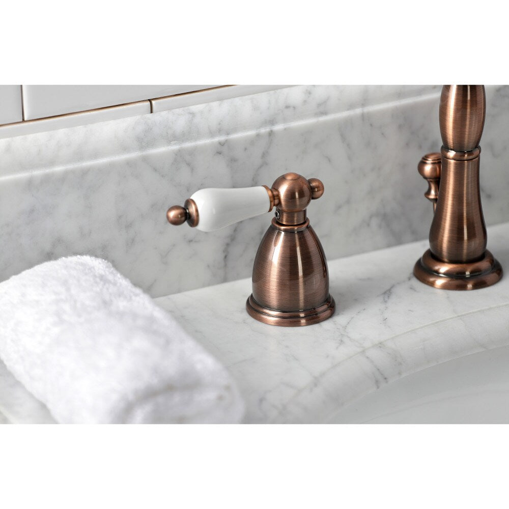 Robinet de salle de bain à 2 poignées de 8 pouces en porcelaine Heritage en cuivre antique