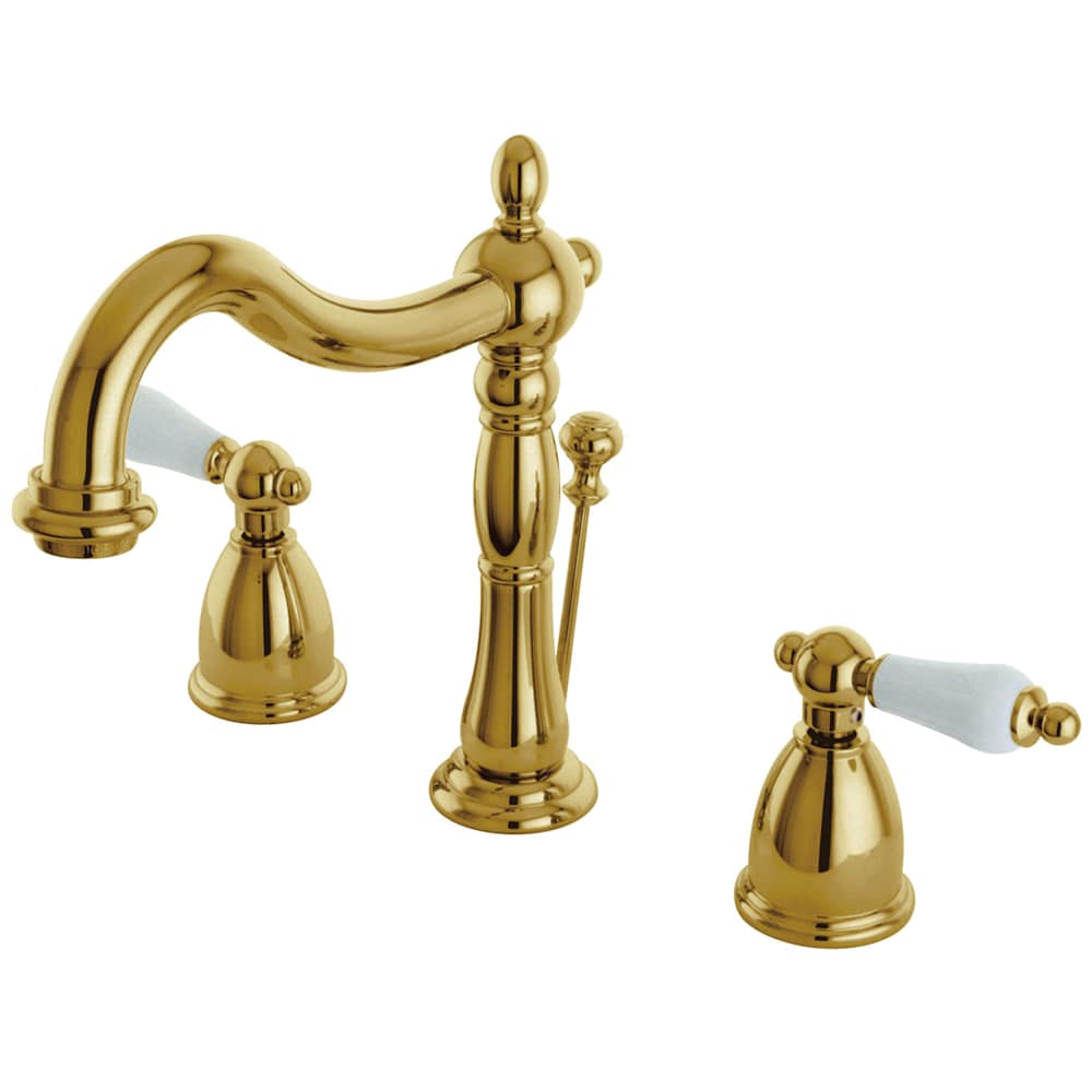 Heritage-Porcelain 8 inch Widespread 2-Handle Bathroom Faucet in Polished Brass