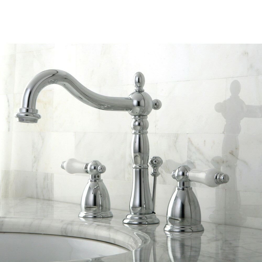 Heritage-Porcelain 8 inch Widespread 2-Handle Bathroom Faucet in Chrome