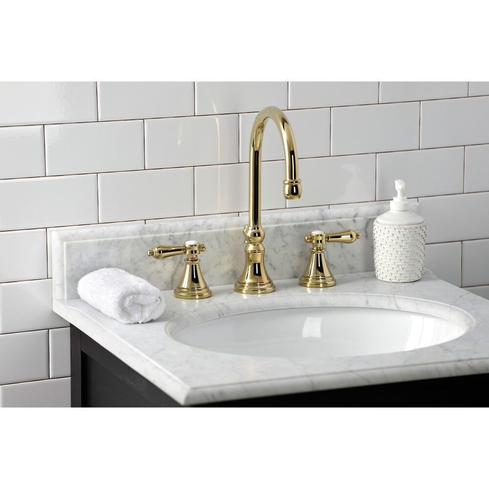 Heirloom 8 inch Widespread 2-Handle Bathroom Faucet in Polished Brass
