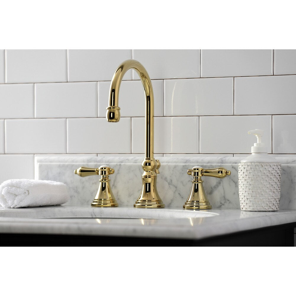 Heirloom 8 inch Widespread 2-Handle Bathroom Faucet in Polished Brass