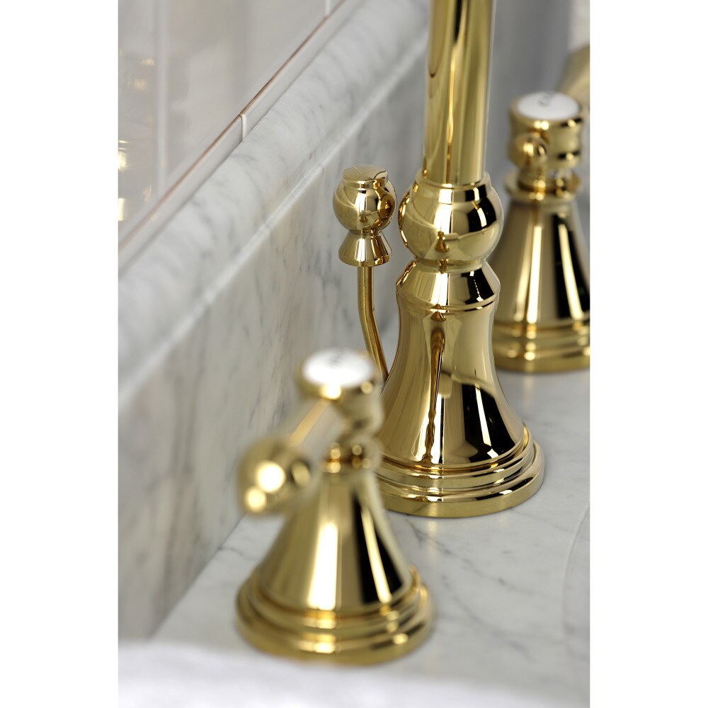 Heirloom 8 inch Widespread 2-Handle Bathroom Faucet in Polished Brass