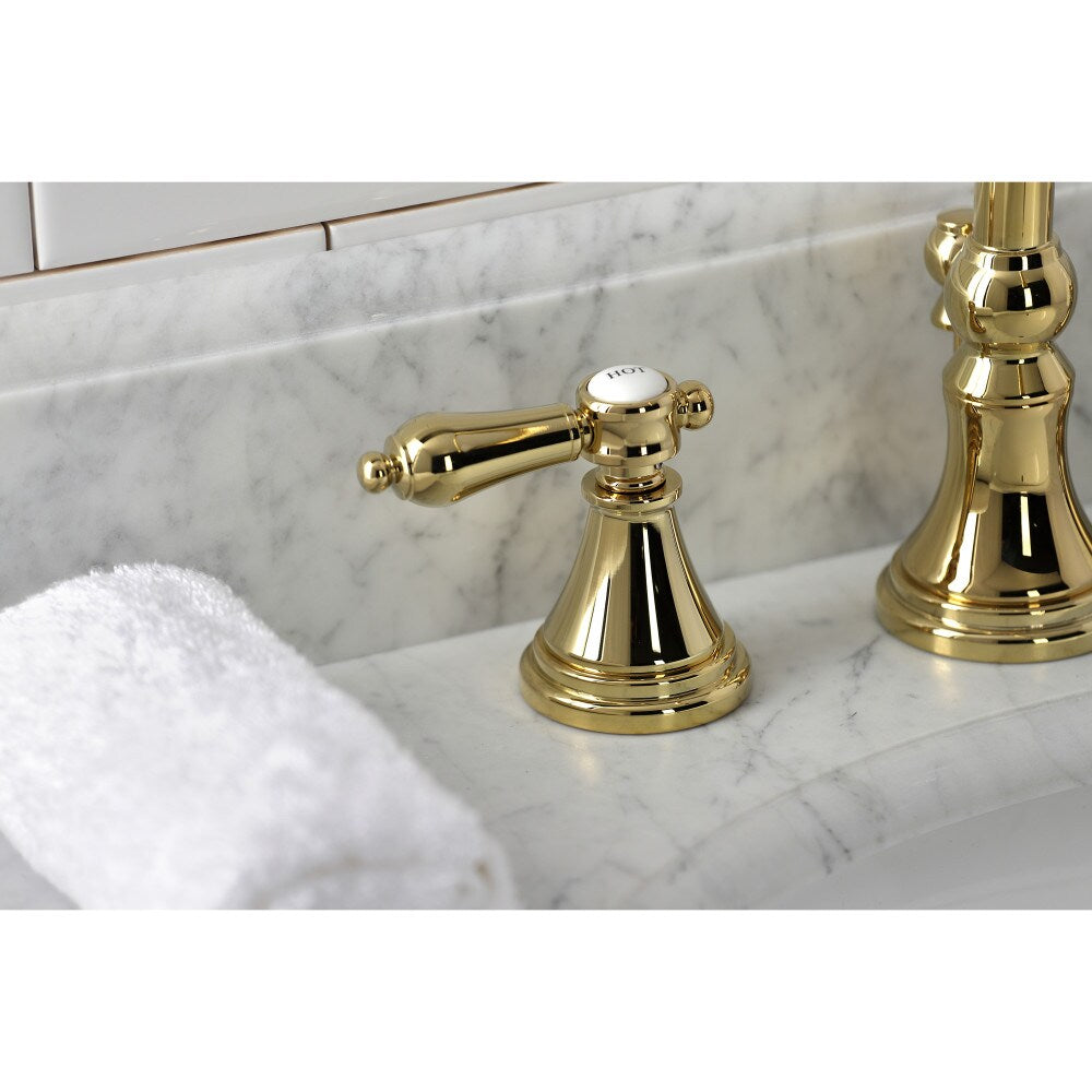 Heirloom 8 inch Widespread 2-Handle Bathroom Faucet in Polished Brass