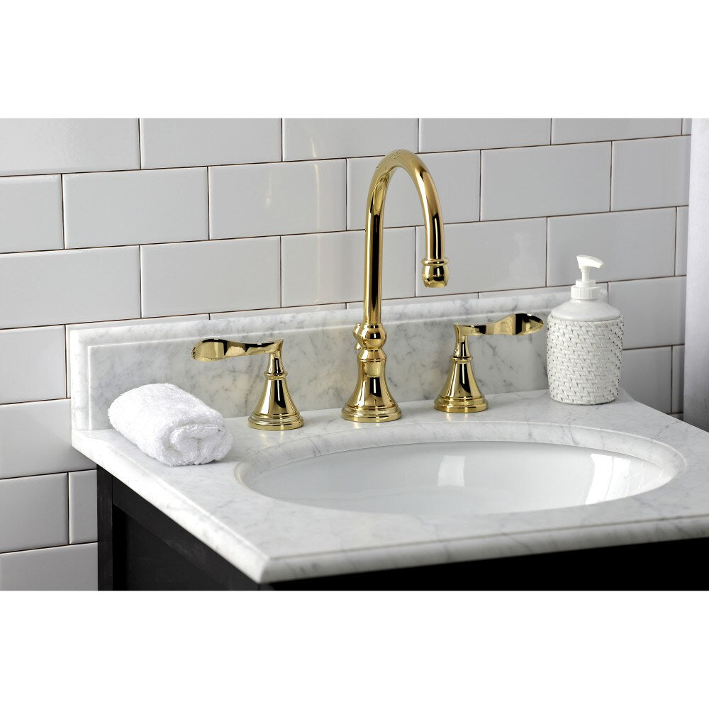 Century 8 inch Widespread 2-Handle Bathroom Faucet in Polished Brass