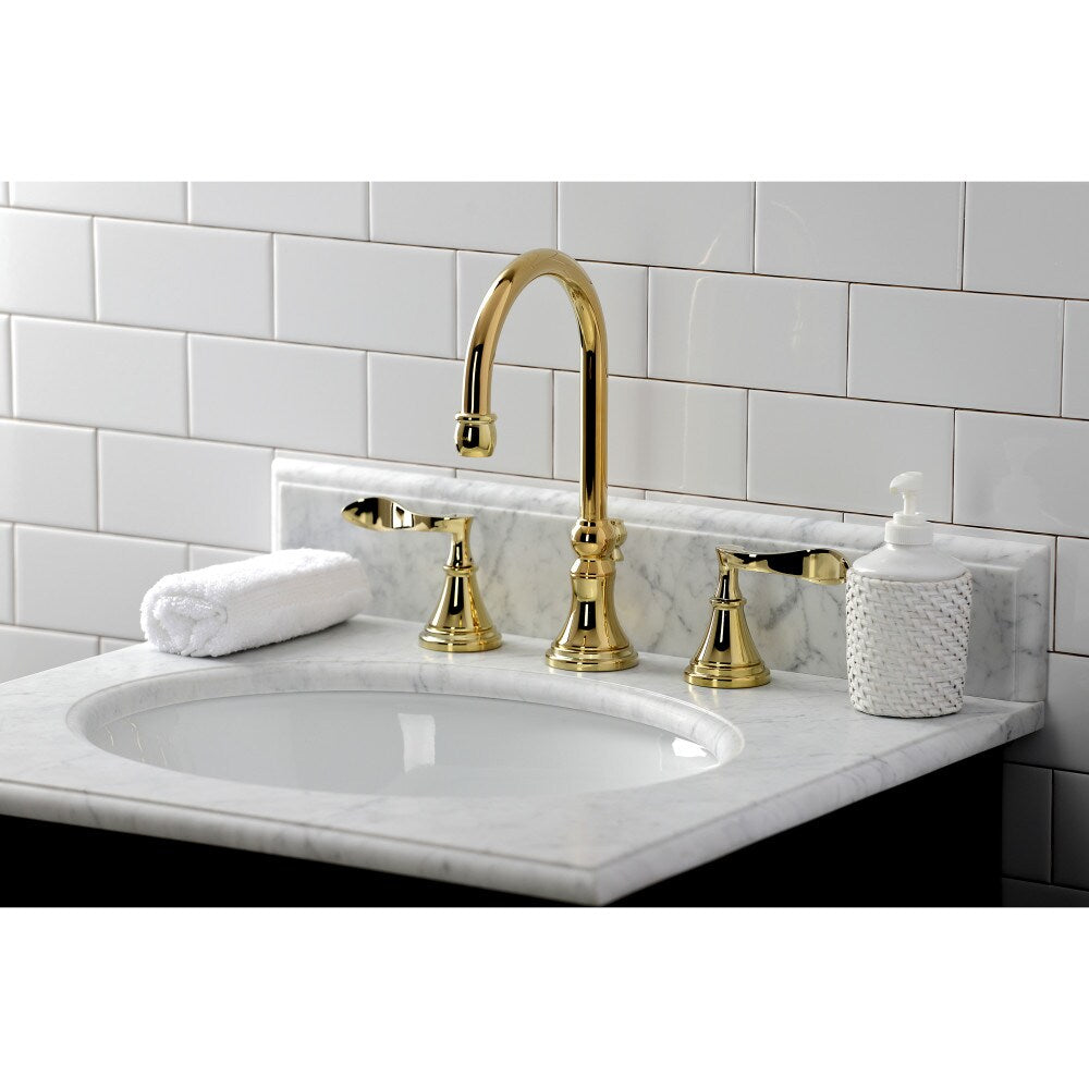 Century 8 inch Widespread 2-Handle Bathroom Faucet in Polished Brass