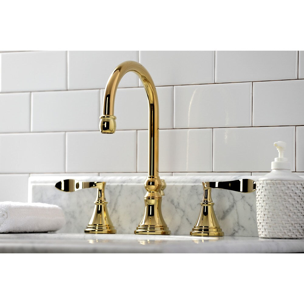 Century 8 inch Widespread 2-Handle Bathroom Faucet in Polished Brass
