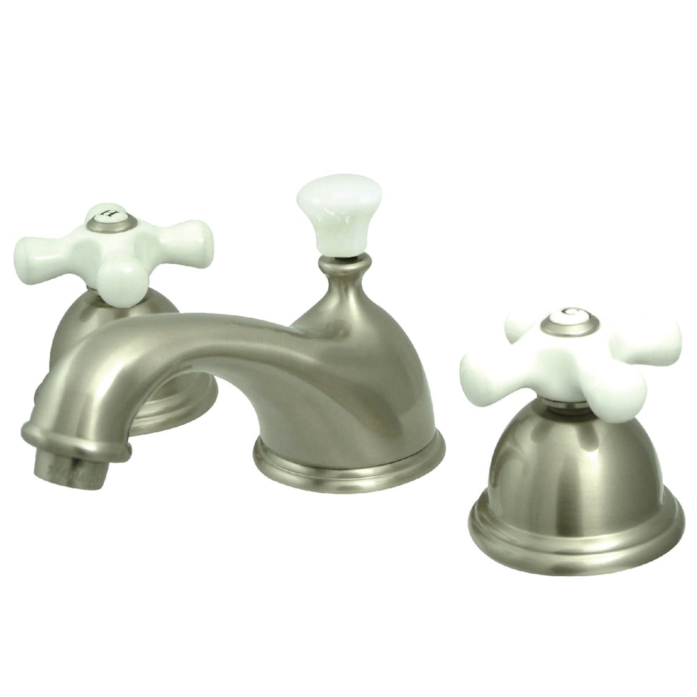 Robinet de salle de bain à 2 poignées espacées de 8 pouces en porcelaine Restoration en nickel brossé