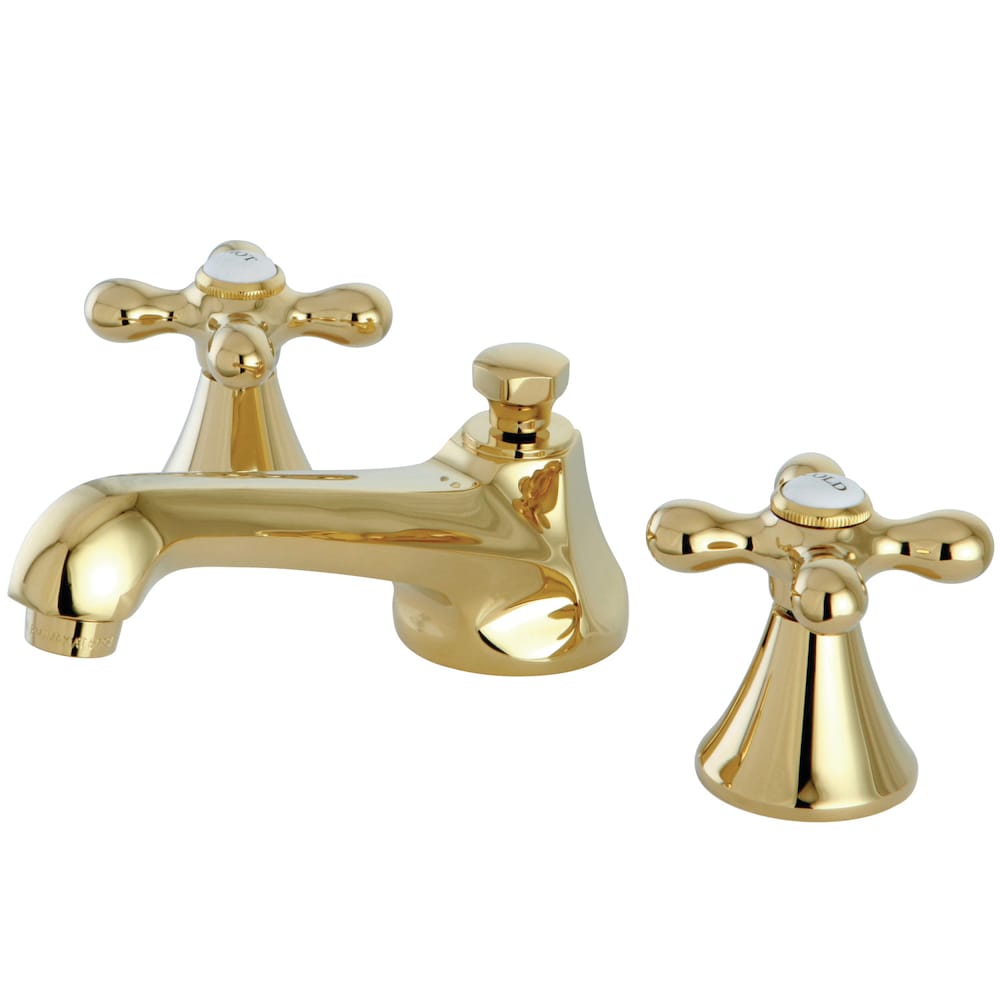 Modern- Cross 8 inch Widespread 2-Handle Bathroom Faucet in Polished Brass