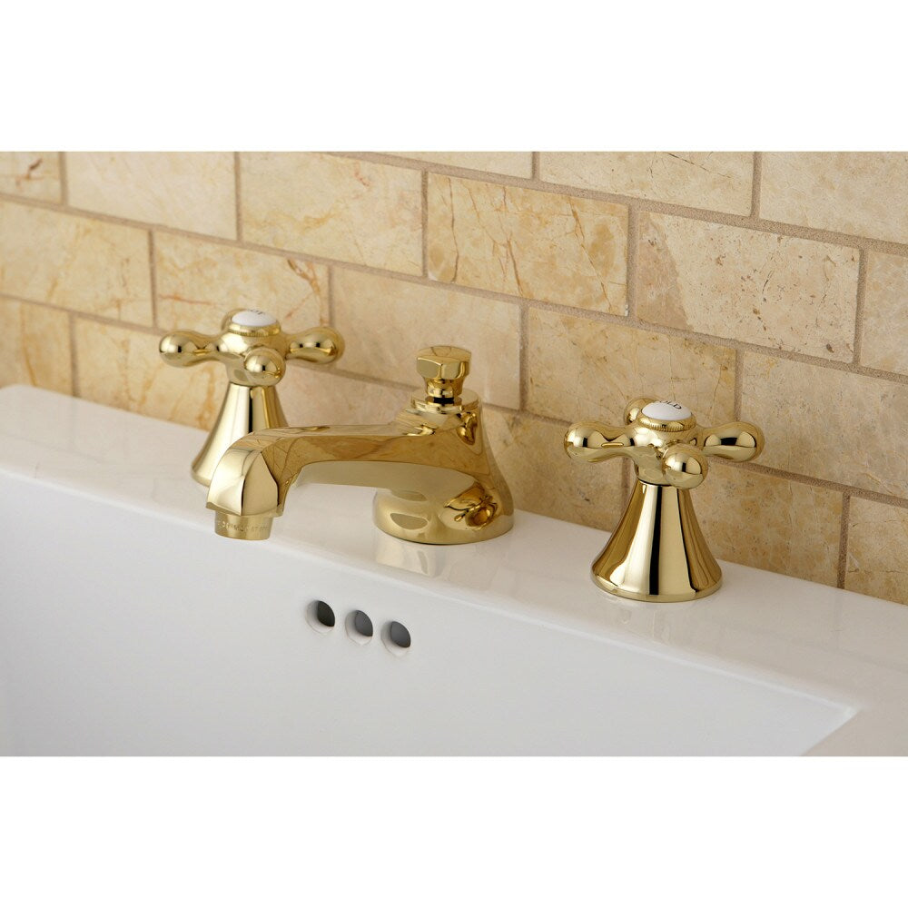 Modern- Cross 8 inch Widespread 2-Handle Bathroom Faucet in Polished Brass