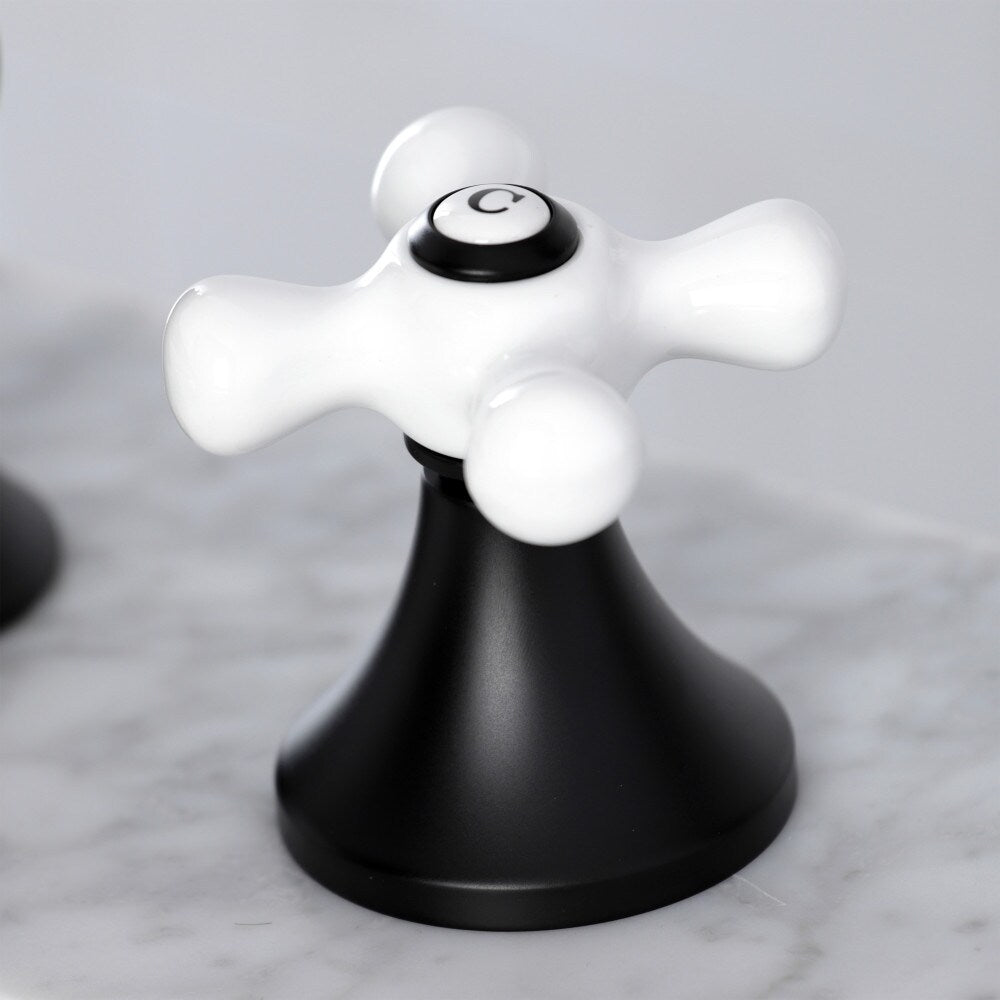 Vintage Porcelain 8 inch Widespread 2-Handle Bathroom Faucet in Matte Black