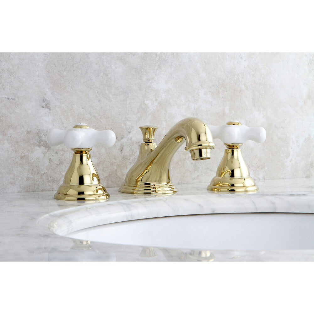 Royale Porcelain 8 inch Widespread 2-Handle Bathroom Faucet in Polished Brass