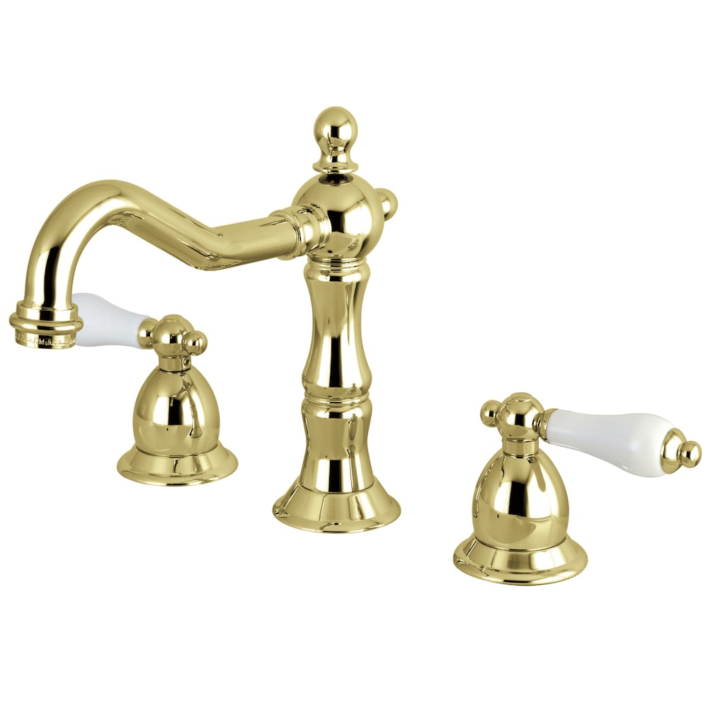 Heritage Porcelain 8 inch Widespread 2-Handle Bathroom Faucet in Polished Brass