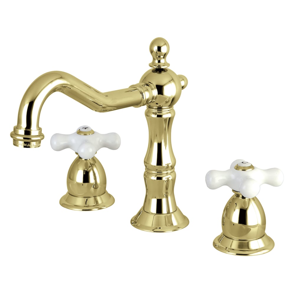 Robinet de salle de bain à 2 poignées en porcelaine Heritage Cross de 8 pouces en laiton poli