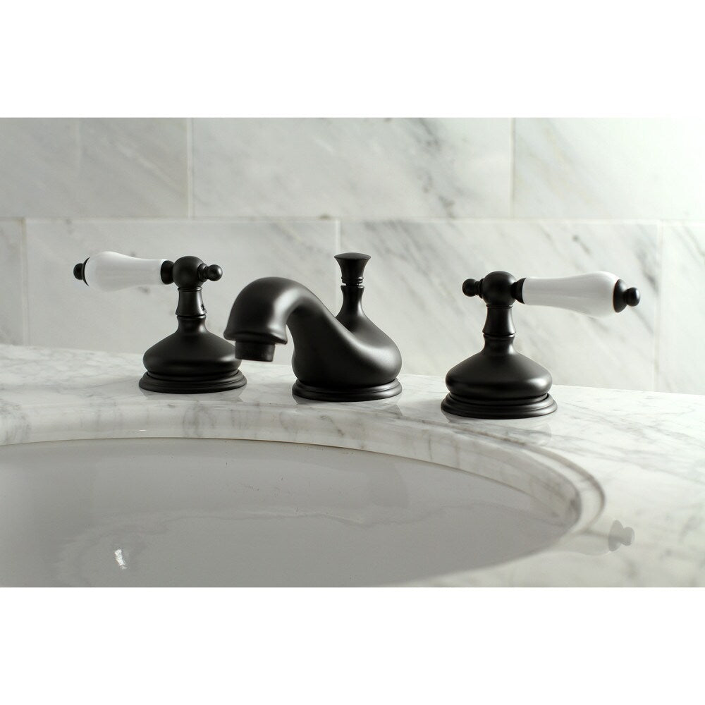 Heritage Porcelain 8 inch Widespread 2-Handle Bathroom Faucet in Matte Black