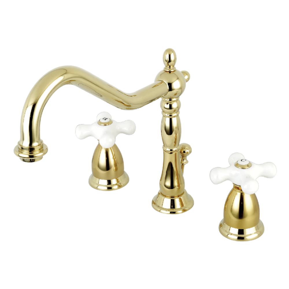Heritage Porcelain 8 inch Widespread 2-Handle Bathroom Faucet in Polished- Brass