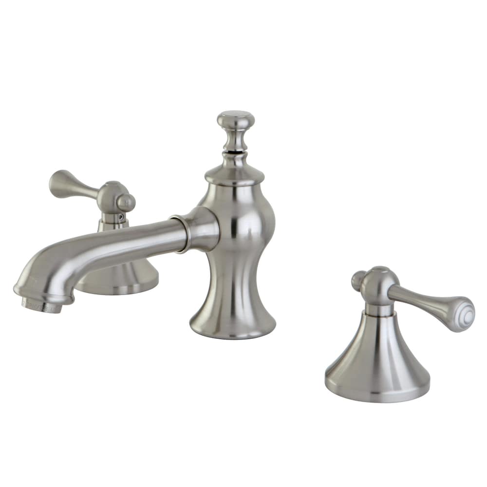 English Lever 8 inch Widespread 2-Handle Mid-Arc Bathroom Faucet in Brushed Nickel