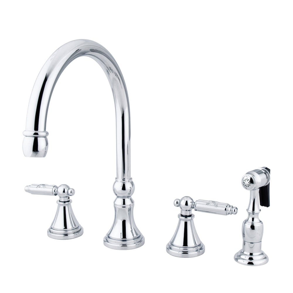 Robinet de cuisine standard à 2 poignées de style géorgien avec pulvérisateur latéral en chrome poli