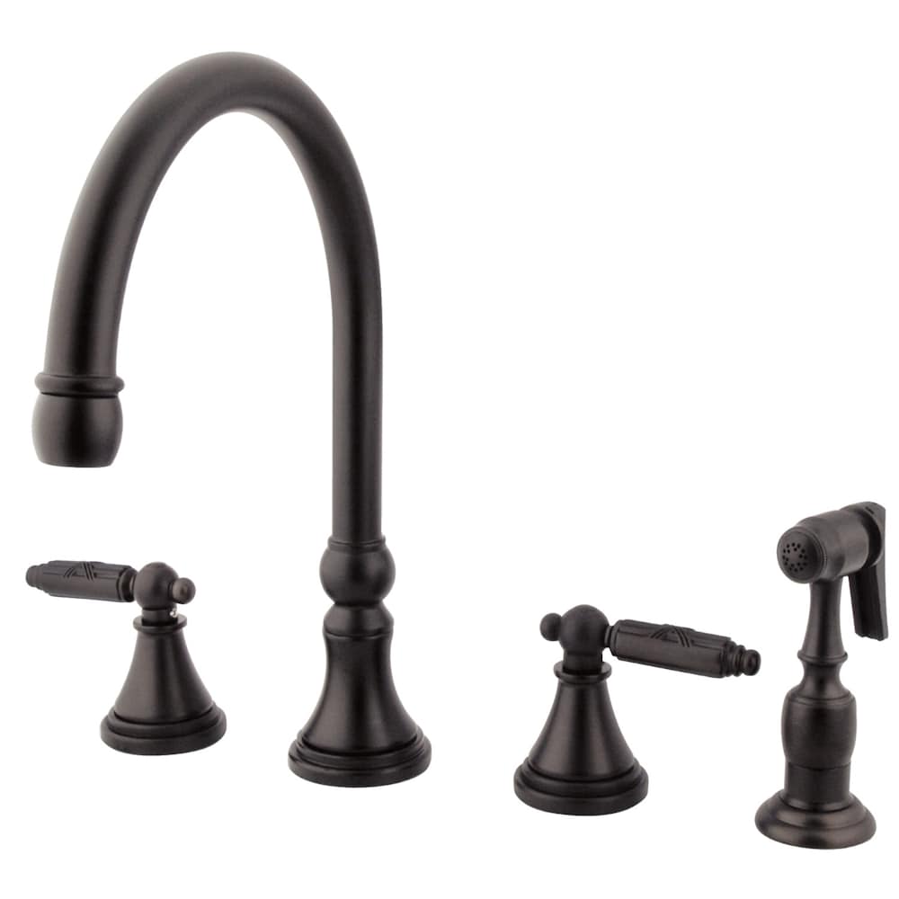 Robinet de cuisine standard à 2 poignées de style géorgien avec pulvérisateur latéral en bronze huilé