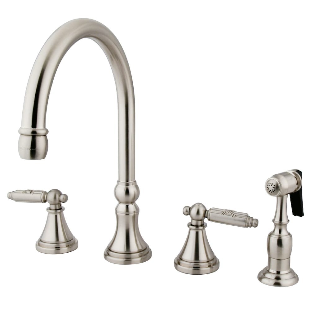 Robinet de cuisine standard à 2 poignées de style géorgien avec pulvérisateur latéral en nickel brossé