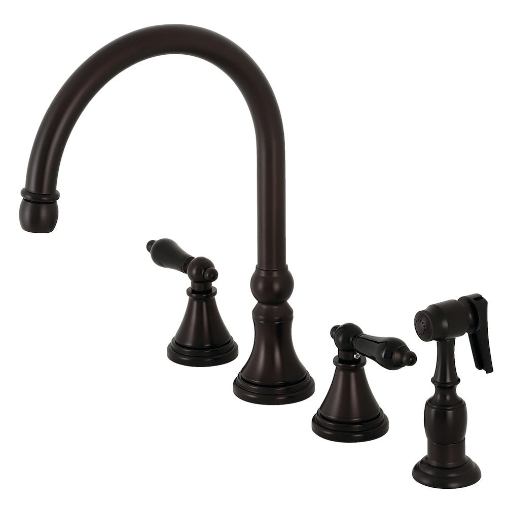 Robinet de cuisine à 2 poignées Duchess avec pulvérisateur latéral en bronze huilé
