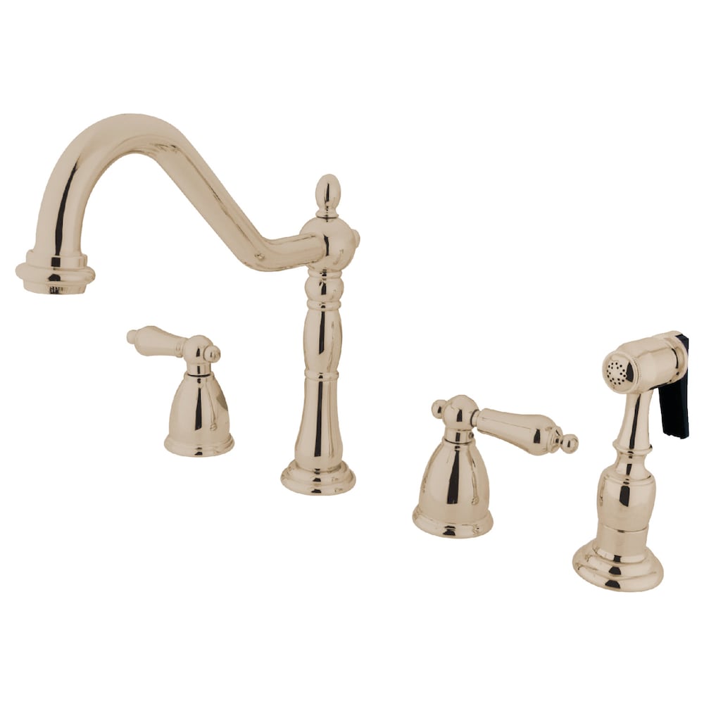 Robinet de cuisine standard à 2 poignées Heritage avec pulvérisateur latéral en nickel poli