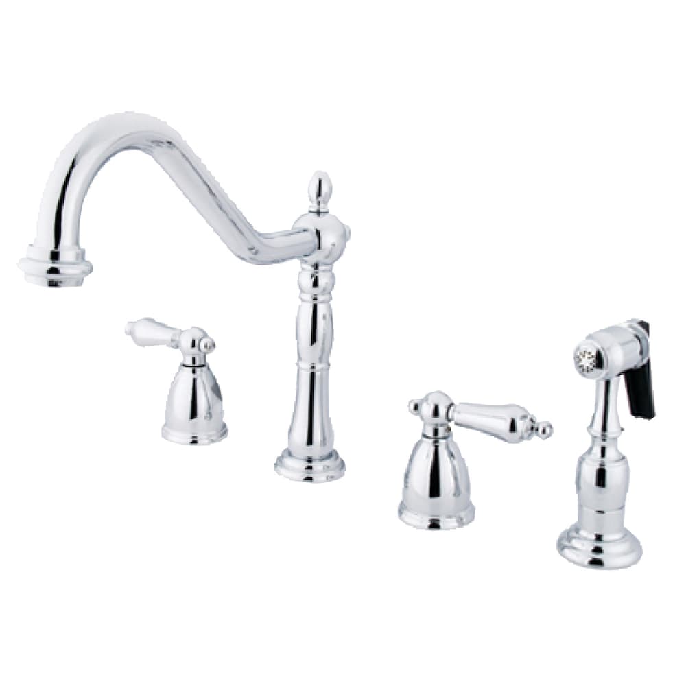 Robinet de cuisine standard à 2 poignées Heritage avec pulvérisateur latéral en chrome poli