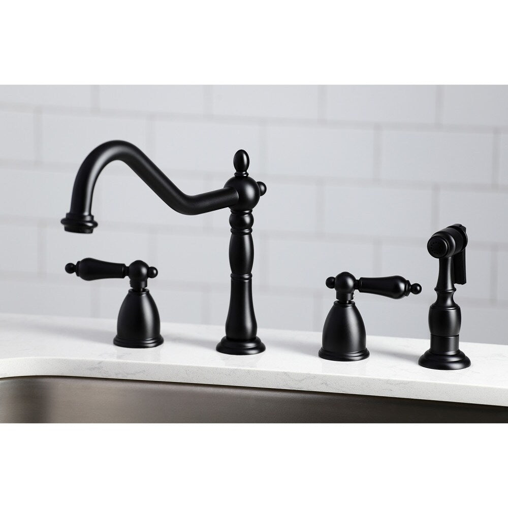 Robinet de cuisine standard à 2 poignées Heritage et pulvérisateur en laiton en noir mat