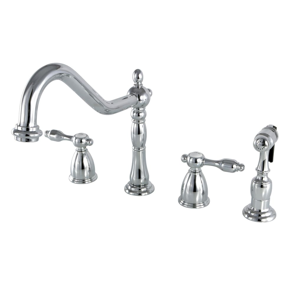 Robinet de cuisine standard à 2 poignées Tudor avec pulvérisateur latéral en chrome poli
