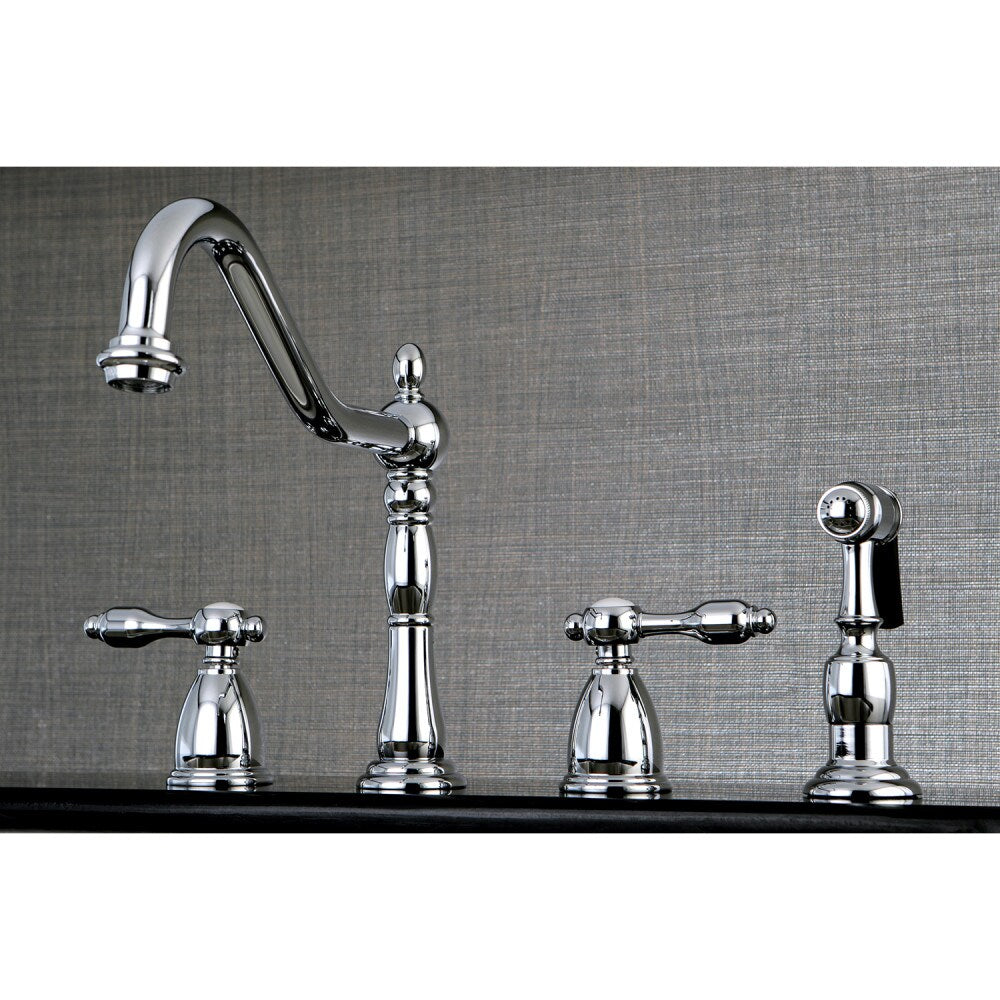 Robinet de cuisine standard à 2 poignées Tudor avec pulvérisateur latéral en chrome poli